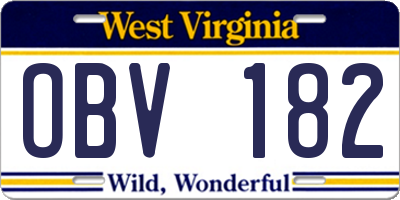 WV license plate OBV182