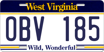 WV license plate OBV185