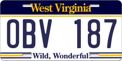 WV license plate OBV187