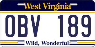 WV license plate OBV189