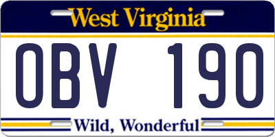 WV license plate OBV190
