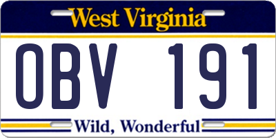 WV license plate OBV191
