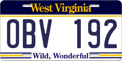 WV license plate OBV192