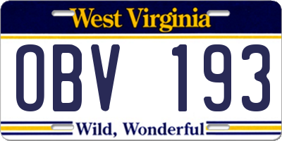 WV license plate OBV193