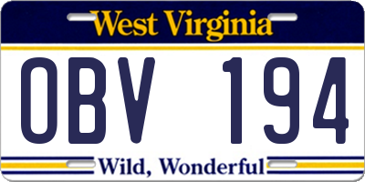 WV license plate OBV194