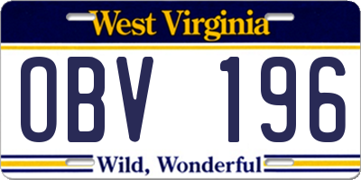WV license plate OBV196