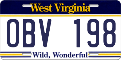 WV license plate OBV198