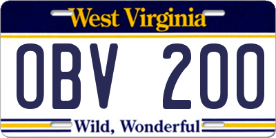 WV license plate OBV200