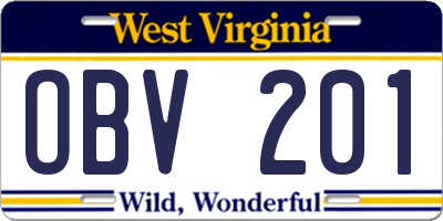 WV license plate OBV201