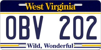 WV license plate OBV202