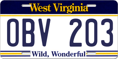 WV license plate OBV203