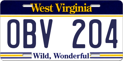 WV license plate OBV204
