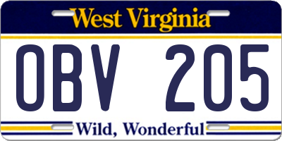 WV license plate OBV205