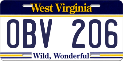 WV license plate OBV206