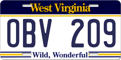 WV license plate OBV209