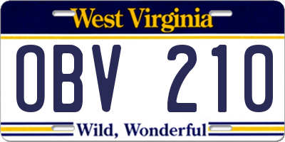 WV license plate OBV210