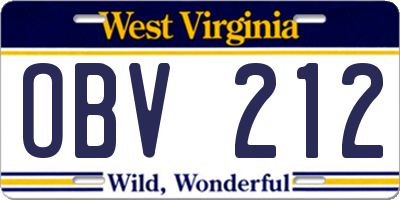 WV license plate OBV212