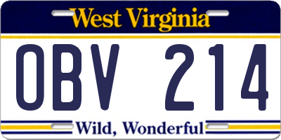 WV license plate OBV214