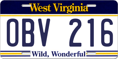 WV license plate OBV216