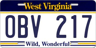 WV license plate OBV217