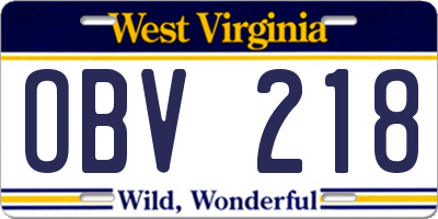 WV license plate OBV218