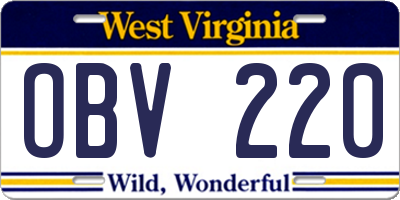 WV license plate OBV220