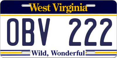 WV license plate OBV222