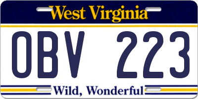 WV license plate OBV223