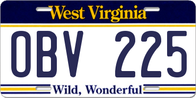 WV license plate OBV225