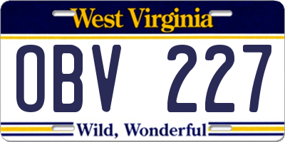 WV license plate OBV227