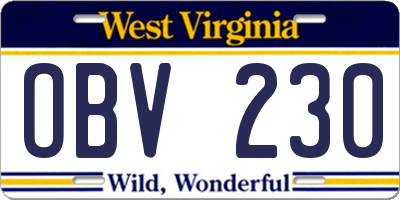 WV license plate OBV230