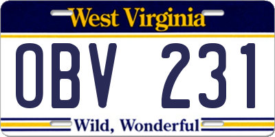 WV license plate OBV231