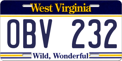 WV license plate OBV232