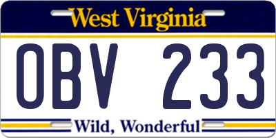 WV license plate OBV233