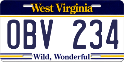 WV license plate OBV234