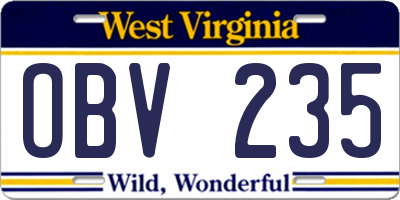 WV license plate OBV235