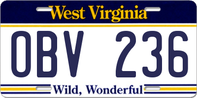 WV license plate OBV236