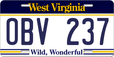 WV license plate OBV237