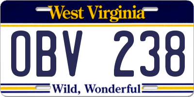 WV license plate OBV238