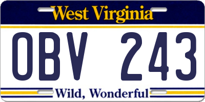 WV license plate OBV243