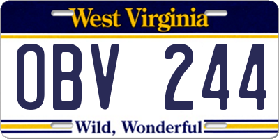 WV license plate OBV244