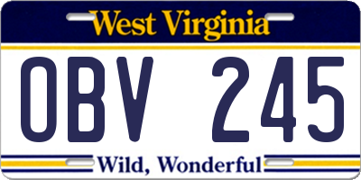 WV license plate OBV245