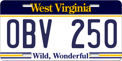 WV license plate OBV250