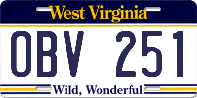 WV license plate OBV251