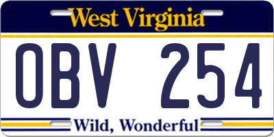 WV license plate OBV254