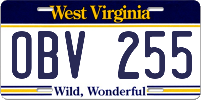 WV license plate OBV255