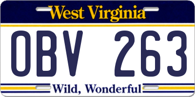 WV license plate OBV263