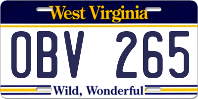 WV license plate OBV265