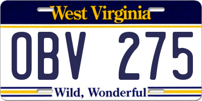 WV license plate OBV275