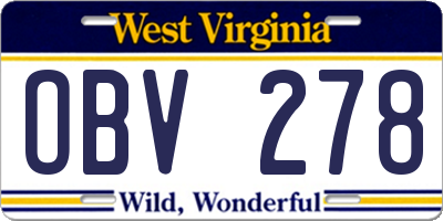 WV license plate OBV278